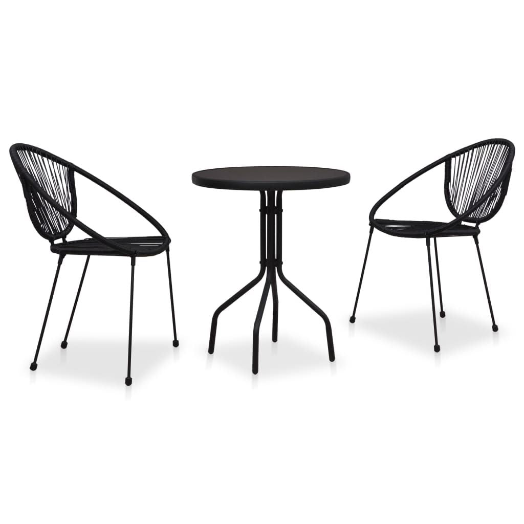 Bistro Set Black PVC rattan, steel, glass 3-piece set Stackable