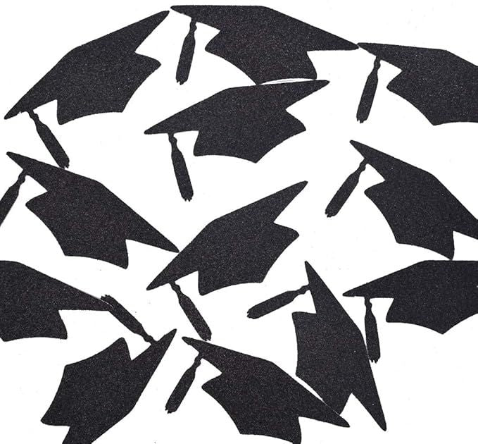Black Glitter Grad Caps Confetti for Graduation Party Decorations, 5.5 inches (12pcs)