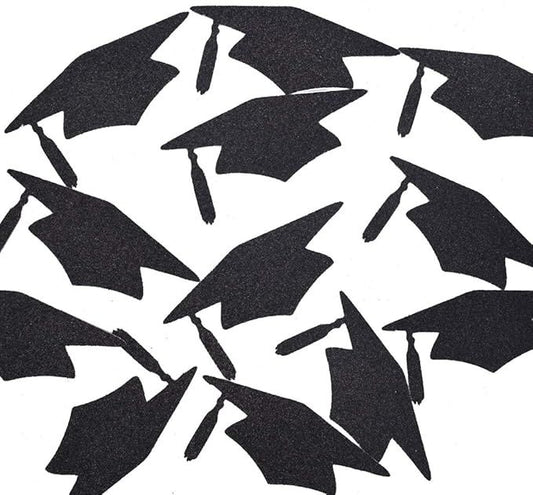 Black Glitter Grad Caps Confetti for Graduation Party Decorations, 5.5 inches (12pcs)