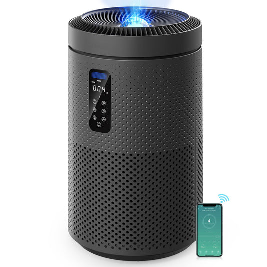 Black Large Room Air Purifier, Smart WiFi, Air Quality Sensor, UV Sterilization, Washable Filter & Star Projector, Covers Up to 1782 Sq.Ft for Whole Family & Cozy Holiday Atmosphere