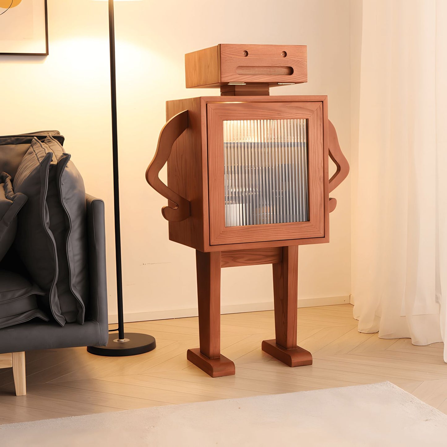 Black Walnut Robot Storage Cabinet, Accent Furniture, Side table