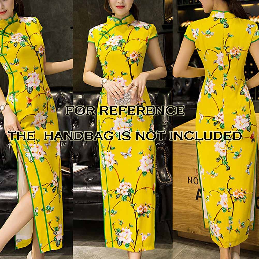 Bright Cheongsam Dress Chinese Traditional Dress Cocktail Dress Side Slits Dress
