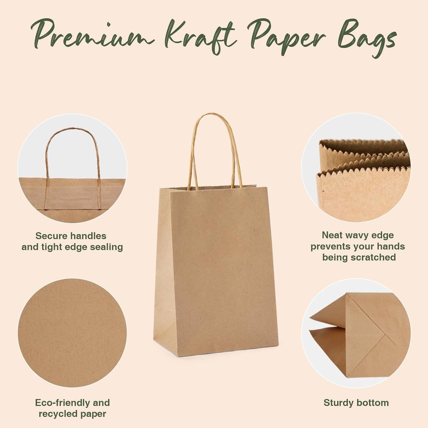 Brown Paper Bags 5.25x3.75x8 20Pcs, Small Gift Paper Bag with Handles Bulk, Graduation Gift, Sturdy Kraft Paper, Retail Shopping Bags, Party Favor