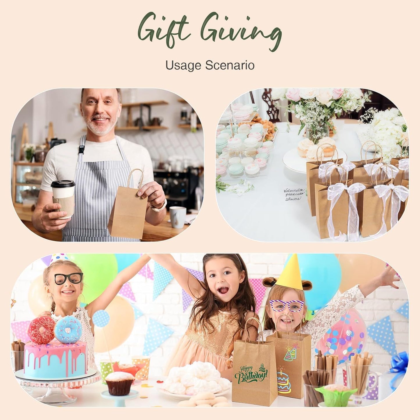 Brown Paper Bags 5.25x3.75x8 20Pcs, Small Gift Paper Bag with Handles Bulk, Graduation Gift, Sturdy Kraft Paper, Retail Shopping Bags, Party Favor