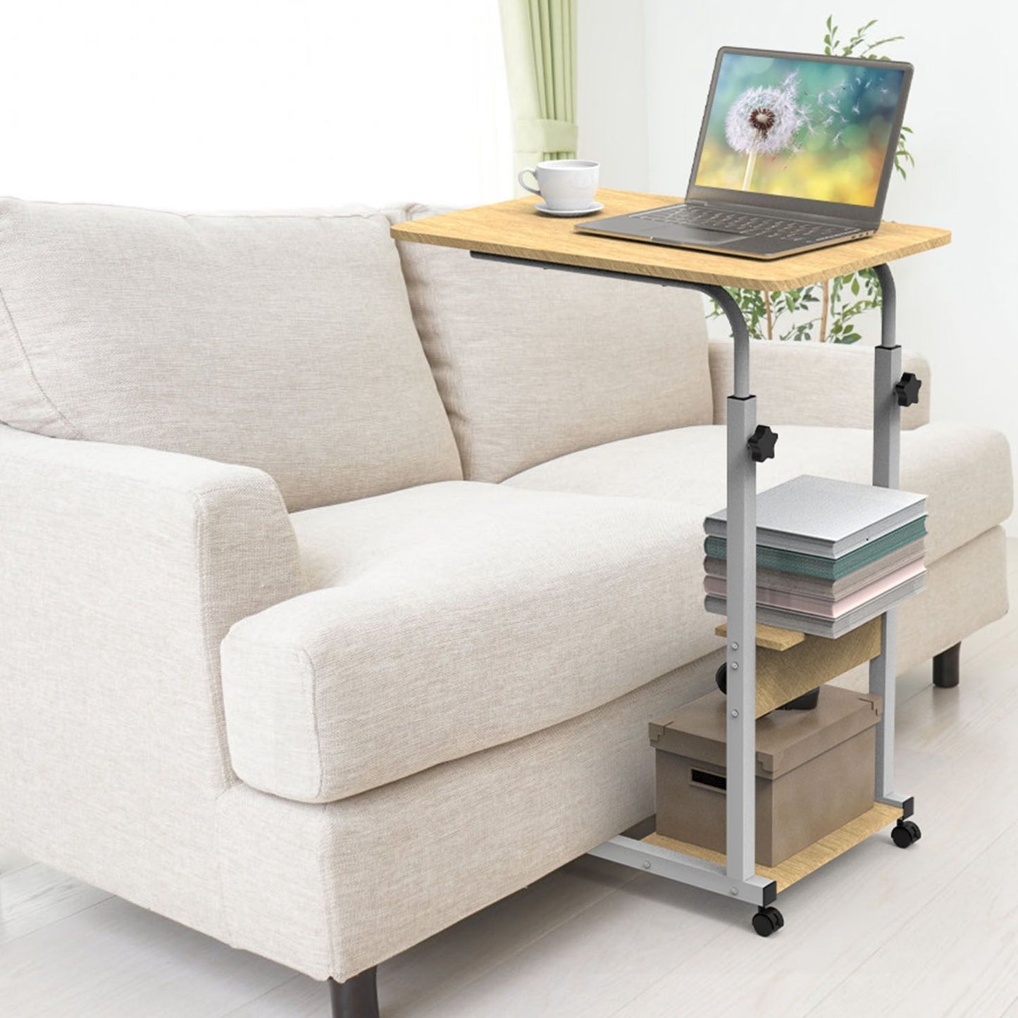 C Side Table 3-Tier Laptop Desk Small Slim Snack Side Table for Couch Bed Sofa for Small Spaces Living Room Bedroom