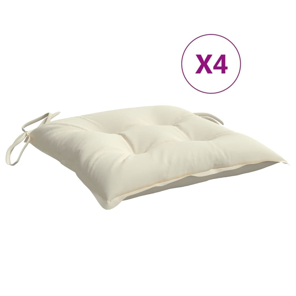 Chair Cushion Set of 4 Cream White Oxford Fabric Medium
