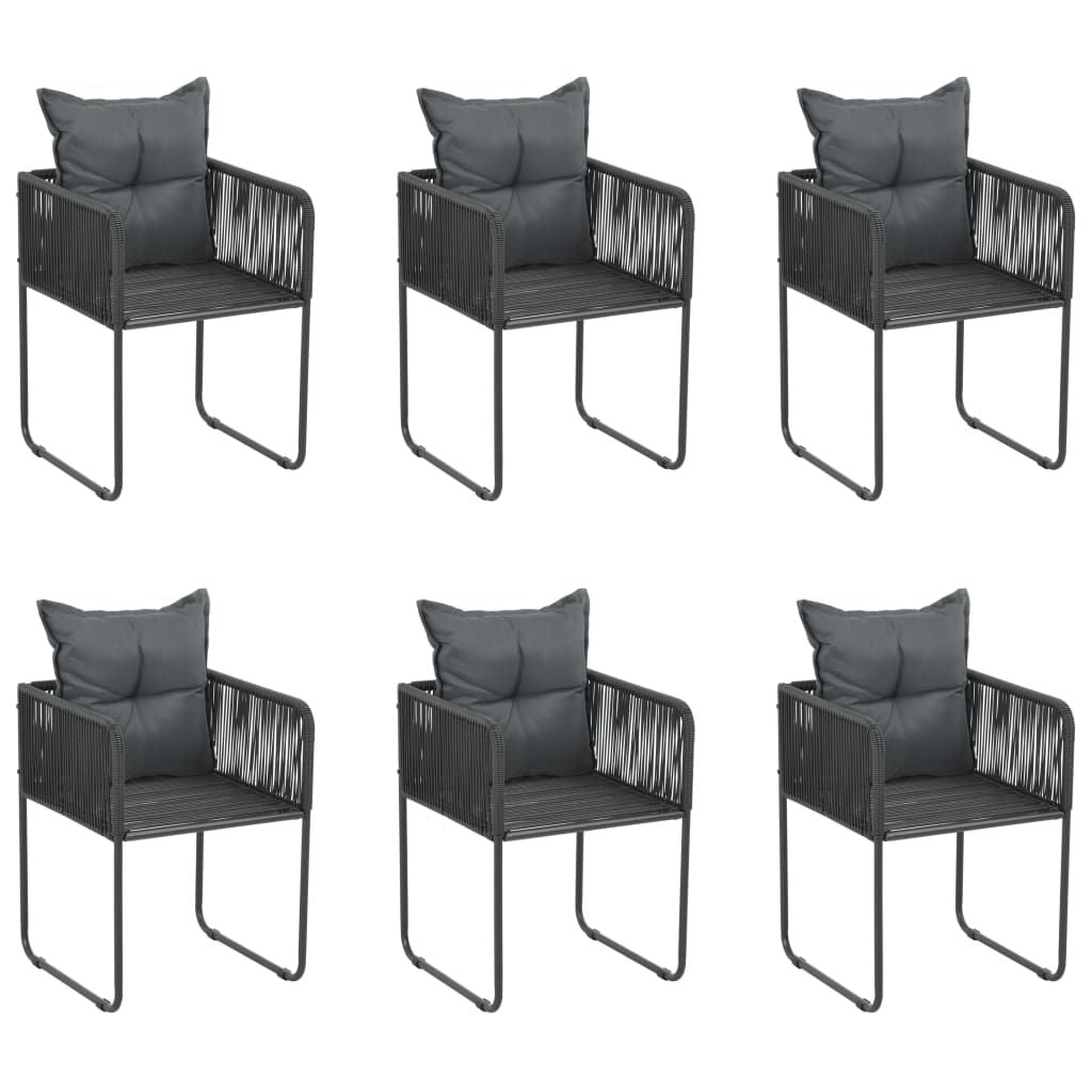 Chair Set of 6 Black PE rattan, powder-coated steel, polyester
