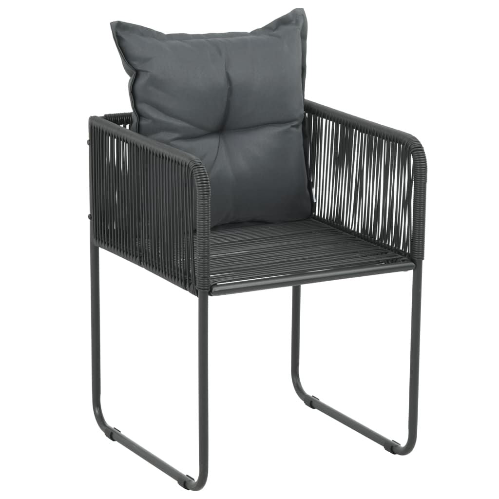 Chair Set of 6 Black PE rattan, powder-coated steel, polyester