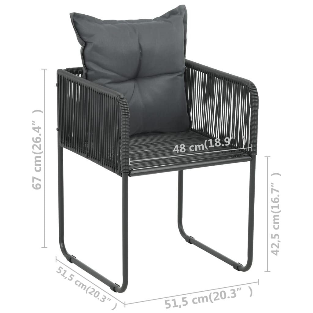 Chair Set of 6 Black PE rattan, powder-coated steel, polyester