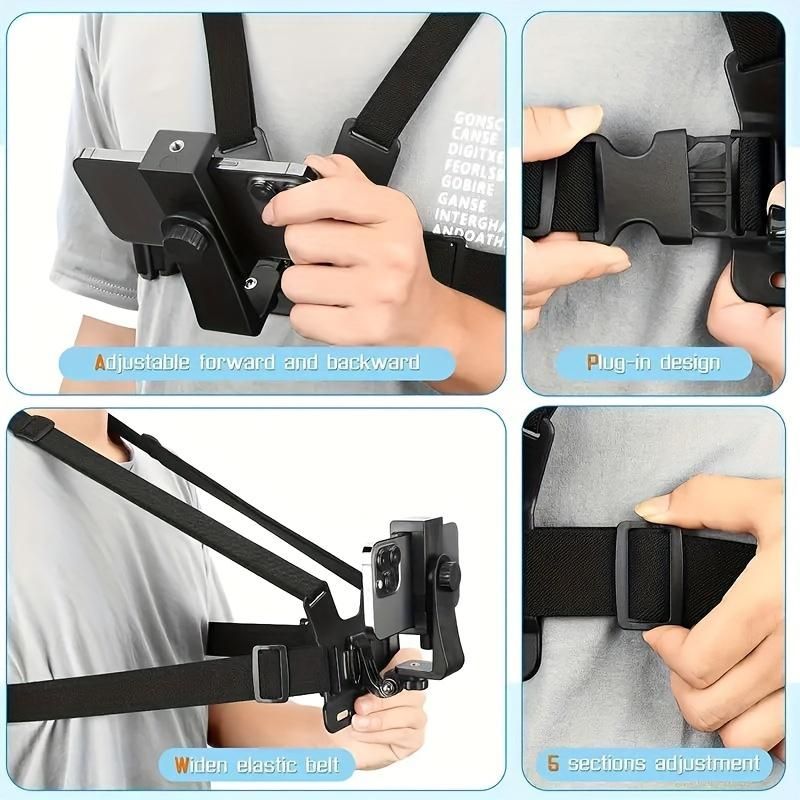 Chest Strap Cell Phone Holder,  Adjustable Cell Phone Chest Strap Holder, Outdoor Riding Chest Strap Holder, First View Shooting Accessory For Skiing, Riding, Boating, Hunting, Sports