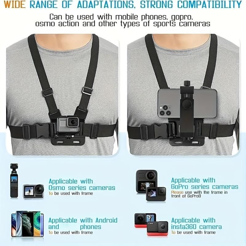 Chest Strap Cell Phone Holder,  Adjustable Cell Phone Chest Strap Holder, Outdoor Riding Chest Strap Holder, First View Shooting Accessory For Skiing, Riding, Boating, Hunting, Sports