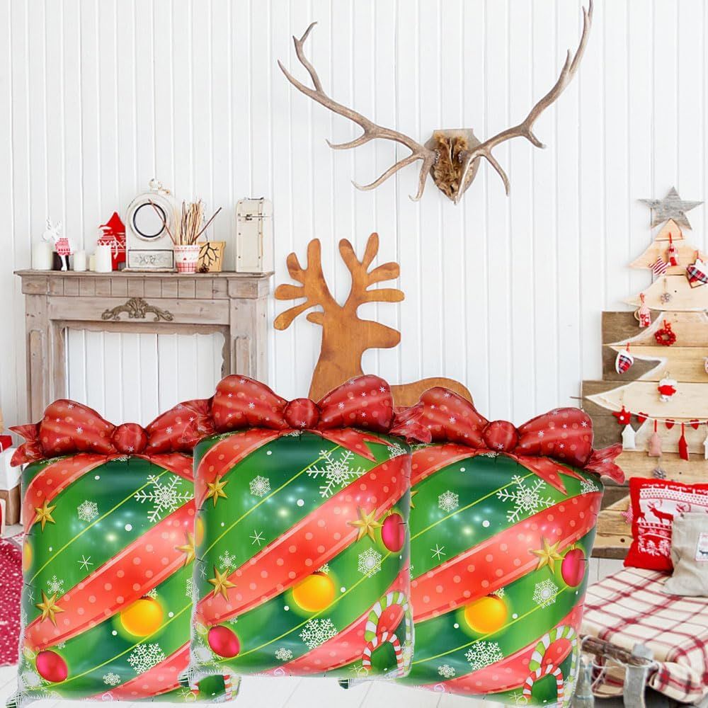 Christmas Gift Balloons Christmas Balloons Christmas Gift Foil Balloons for Christmas-Themed Party Birthday Party Supplies Decorations Party Decorations Balloons Party Sets-3pcs