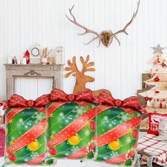 Christmas Gift Balloons Christmas Balloons Christmas Gift Foil Balloons for Christmas-Themed Party Birthday Party Supplies Decorations Party Decorations Balloons Party Sets-3pcs