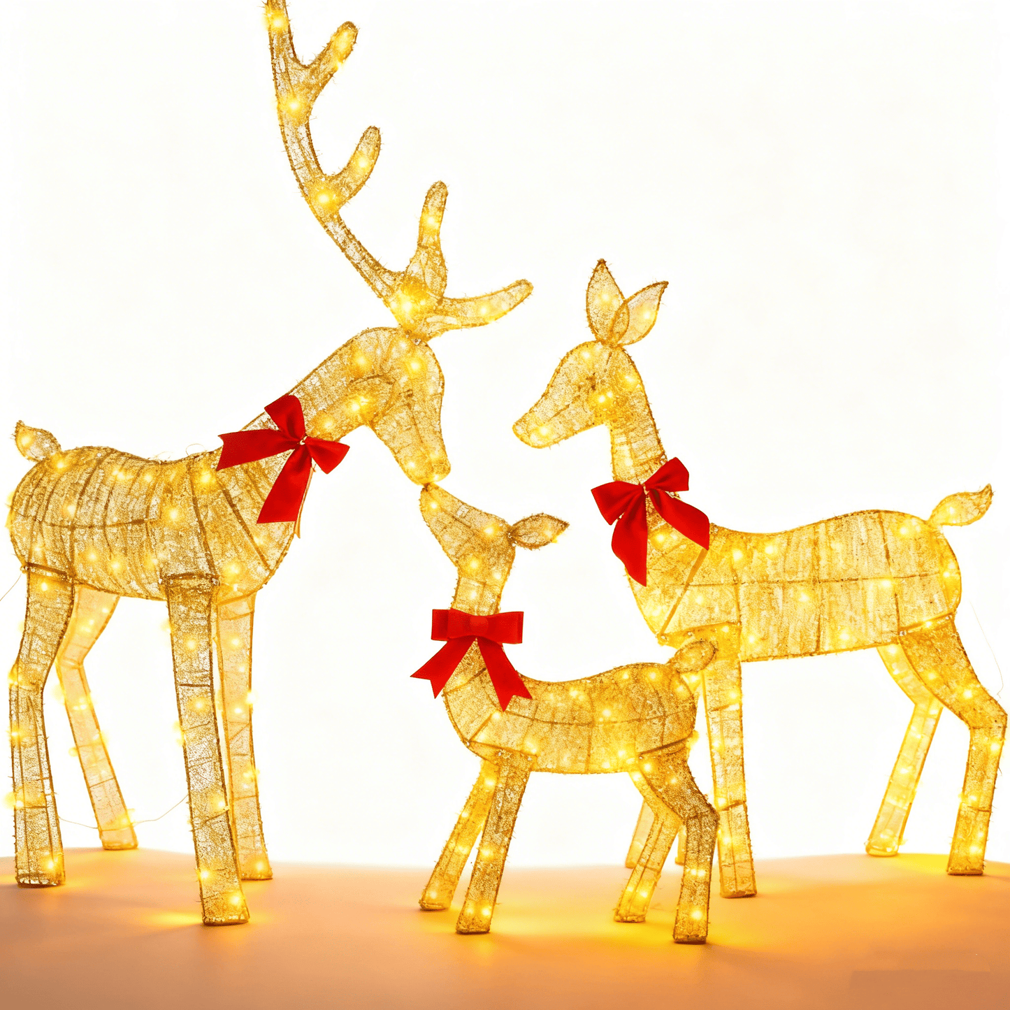 Christmas Lighted Reindeer Family Decor - 3-Piece 2D Design 8 Modes LED String Lights, Rustproof Iron Outdoor Indoor Holiday Decor