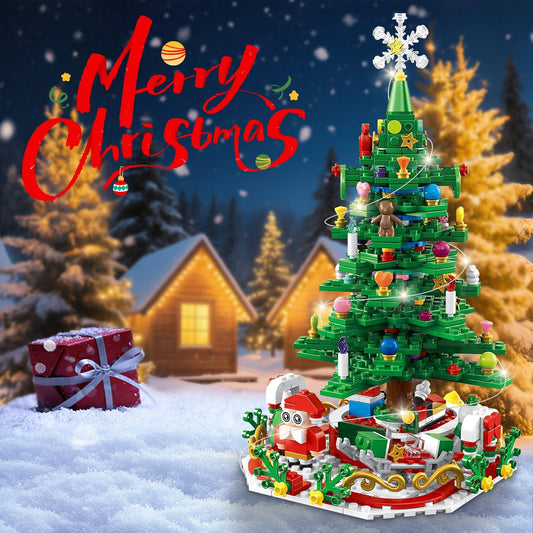 Christmas Tree Building Set - 701 Plastic Pieces, 24-Day Countdown Calendar, 30 USB LED Warm Lights - Santa, Ornaments, Snowflake Topper - Educational Toy for Kids 3-6, Festive Tabletop Decor
