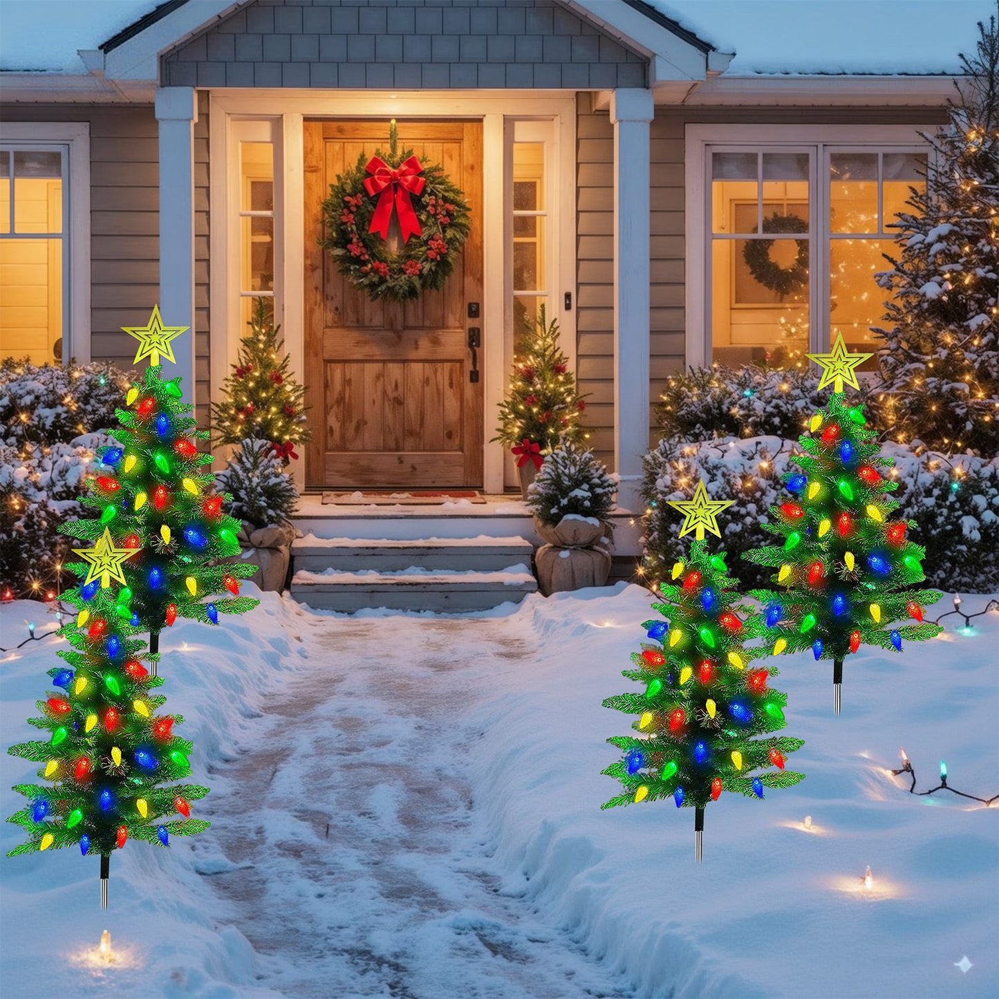 Christmas Tree Lights Solar Powered 2 Pack - 37.4in 100 LEDs 8 Modes, IP44 Waterproof Holiday Decor & Perfect Gift