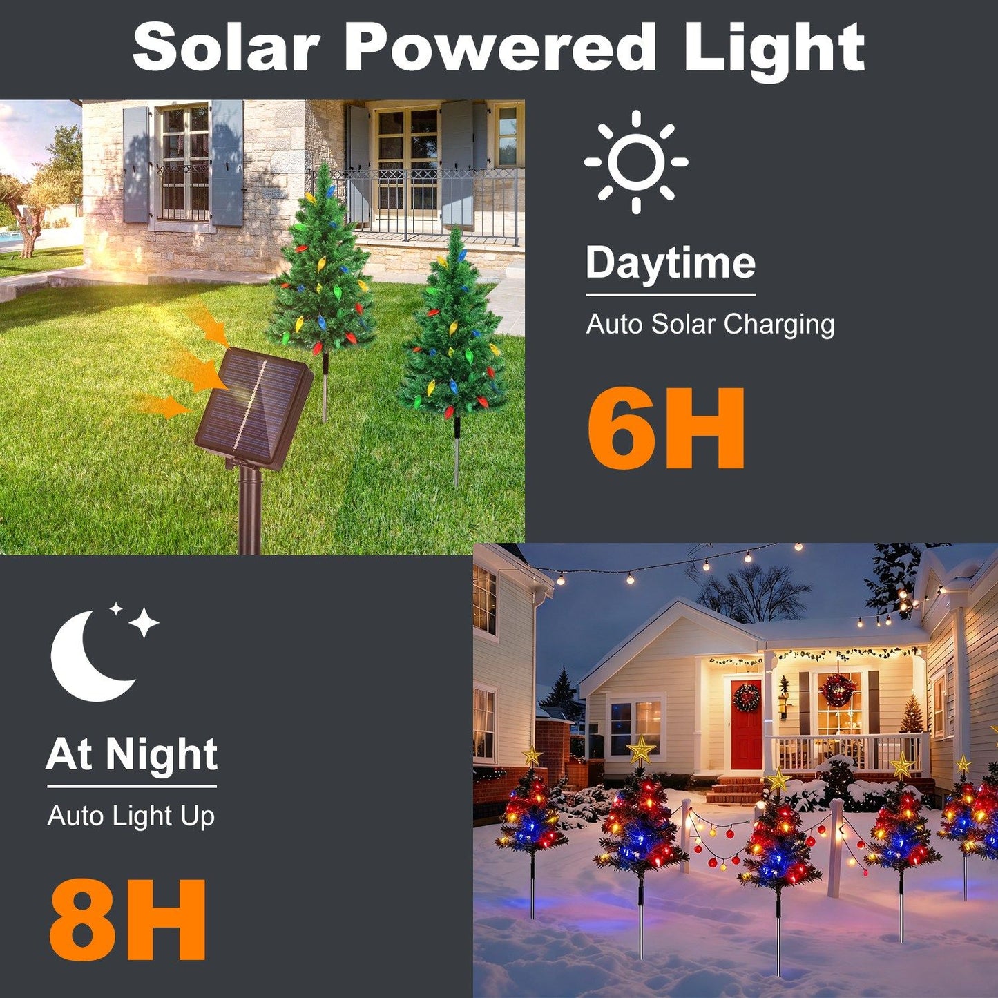 Christmas Tree Lights Solar Powered 2 Pack - 37.4in 100 LEDs 8 Modes, IP44 Waterproof Holiday Decor & Perfect Gift