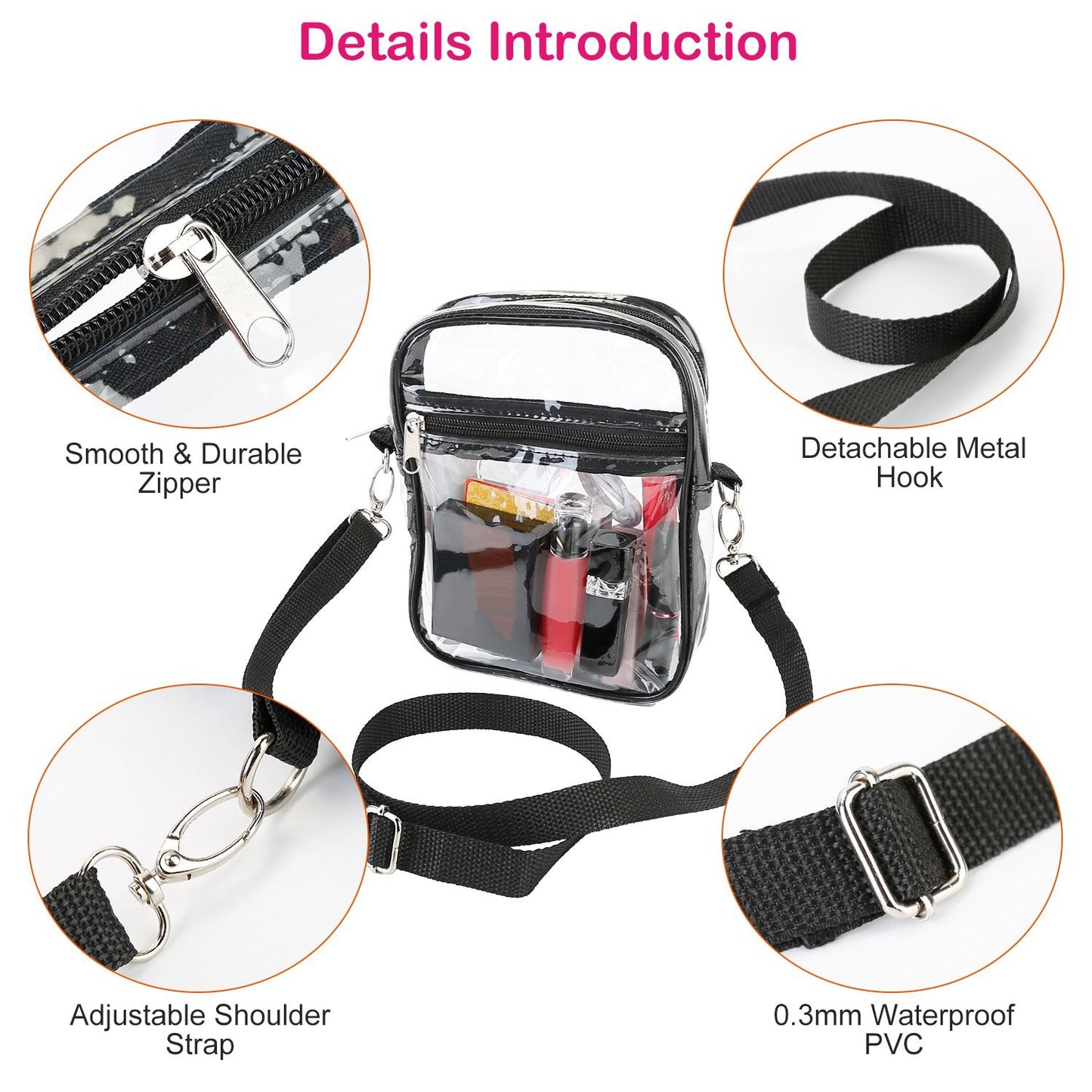Clear Crossbody Bag Stadium Approved Clear Purse Transparent Small Shoulder Bag See Through Zip Pouch Tote Bag