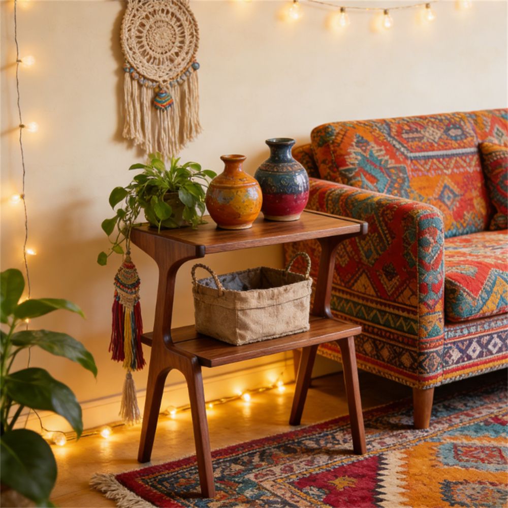 Coffee table with storage rack, two-story sofa side table, ideal for small spaces
