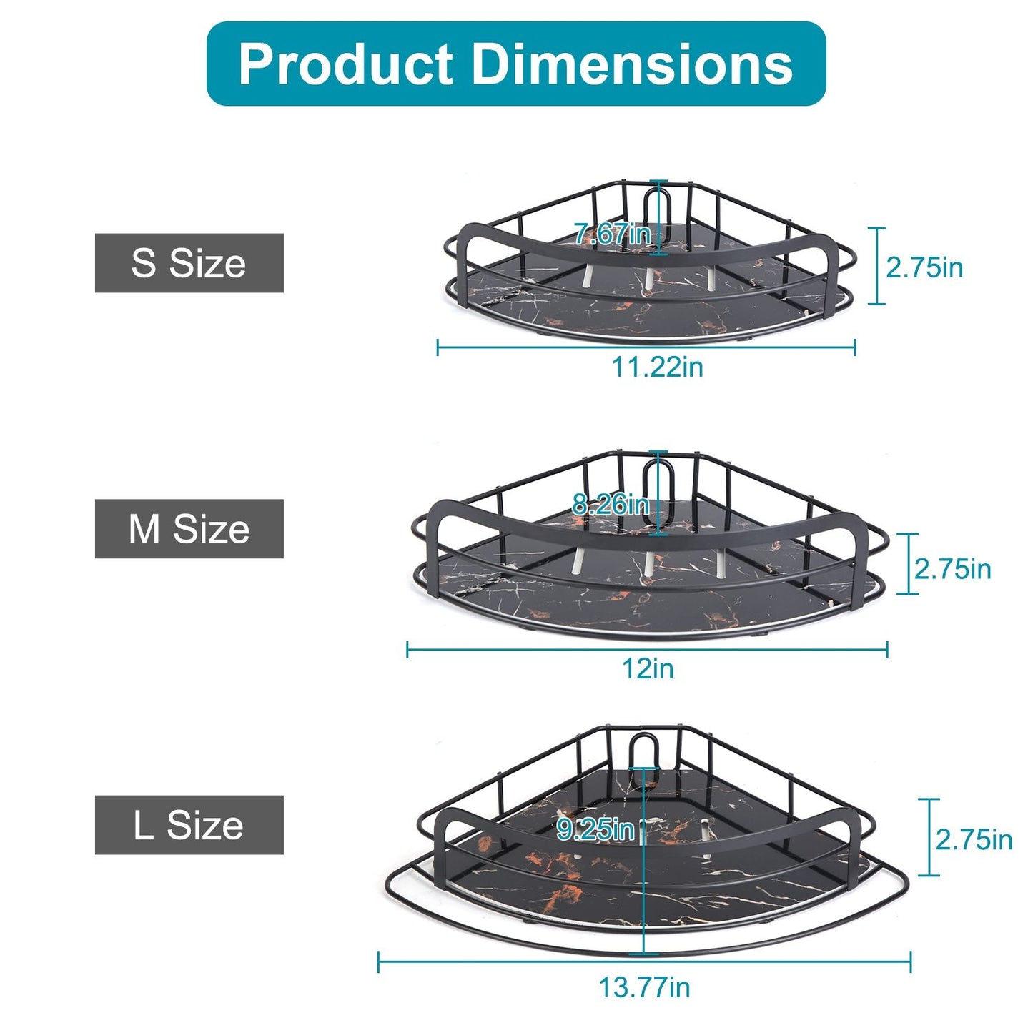 Corner Shower Caddy Tension Pole, Quick Setup, Rust-Free Bathroom Shower Organizer Corner for Bathtub Shampoo Storage, 4-Tier Adjustable Shelf, Drill Free, Fits 8.66 to 116 Inch Height, Black