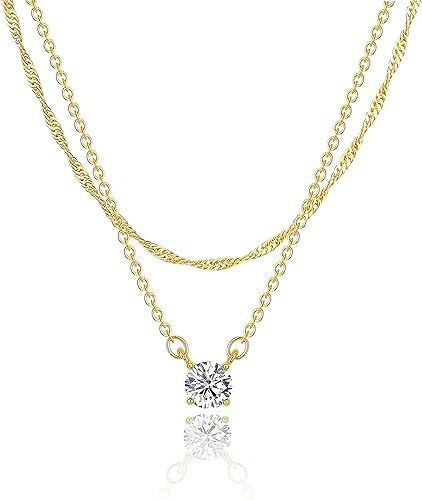 Dainty 14k Gold Plated/Silver Cubic Zirconia Necklaces for Women, Simple CZ Jewelry Necklaces Trendy Gifts