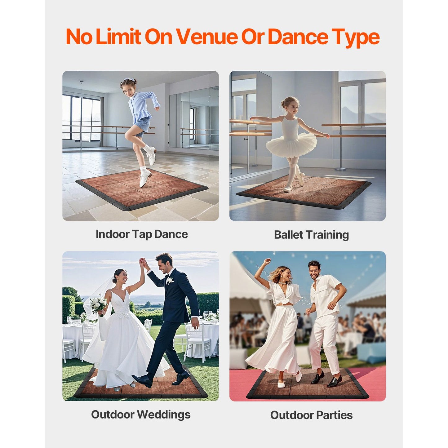 Dance Floor Tiles, 12.4 x 12.4 in 52 Piece Interlocking Dance Flooring, Portable Dance Practice Floor with Cushioned Base (Oak Wood Grain, 52 sq. ft/Box )
