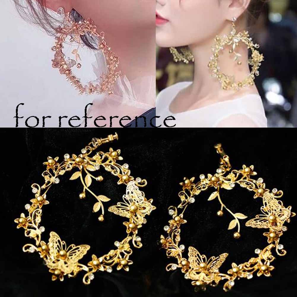 Dangle Hoop Earrings Gold Color Big Hoop Women Dangle Earring Women Wedding Stud Earrings; 1 Pair