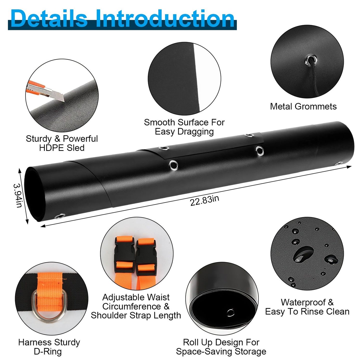 Deer Drag Sled with Dragging Harness Deer Cart Game Hauler Snow Sledding Pad Hunting Gear Supplies with 32.8FT Black Rope 16.1FT White Rope for Hunting Ice Fishing Hauling Fire Wood