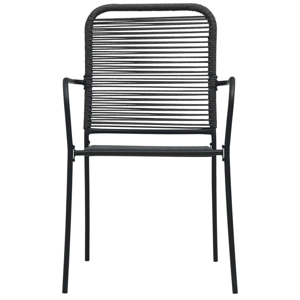 Dining Set Black Cotton Rope, Powder-Coated Steel, Tempered Glass