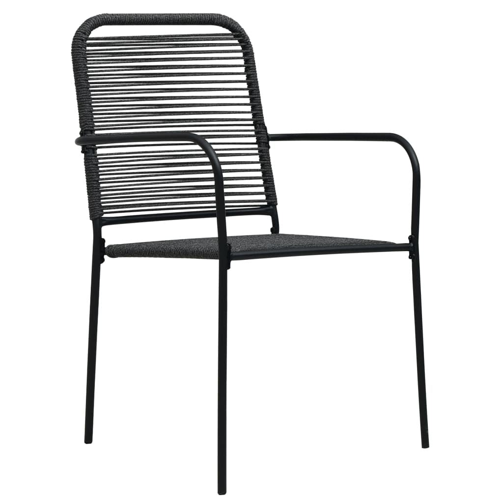 Dining Set Black Cotton Rope, Powder-Coated Steel, Tempered Glass