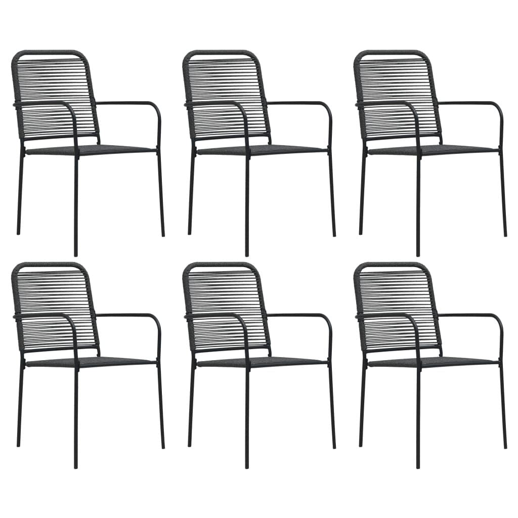 Dining Set Black Cotton Rope, Powder-Coated Steel, Tempered Glass