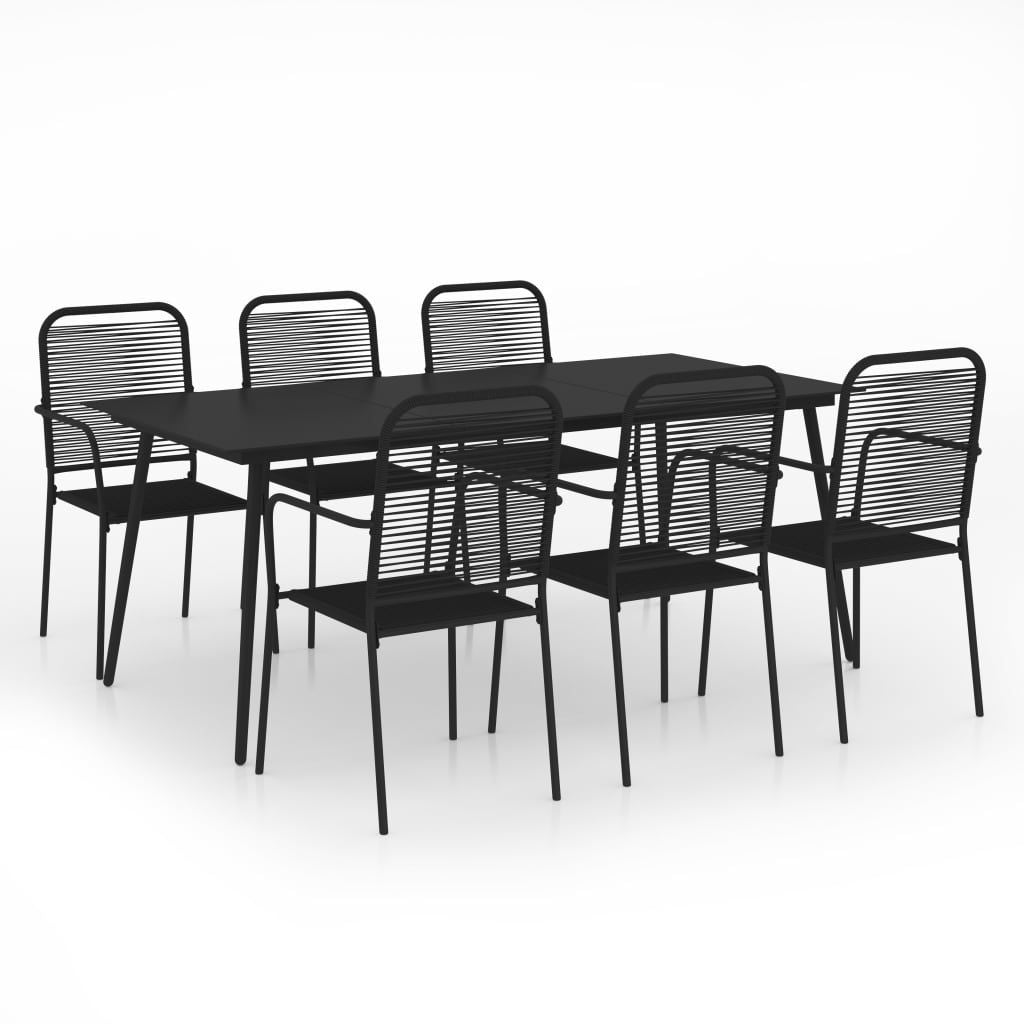 Dining Set Black Cotton Rope, Powder-Coated Steel, Tempered Glass