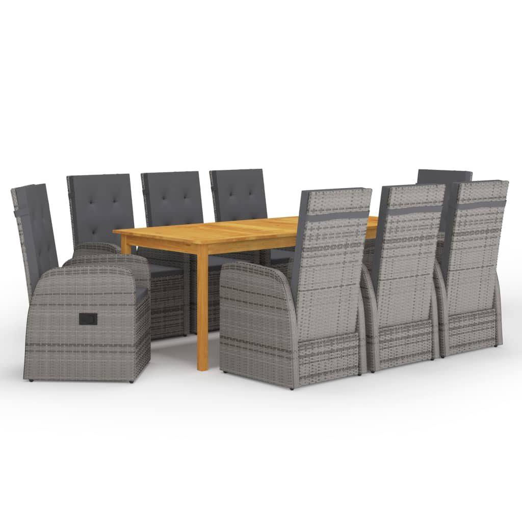 Dining Set Grey, Dark Grey Solid Acacia wood Large