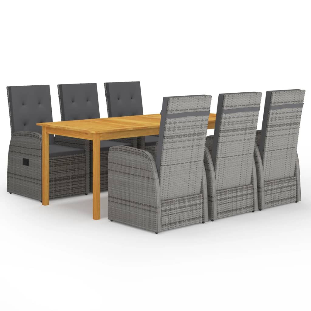 Dining Set Grey Solid Acacia wood Large Adjustable Armrests