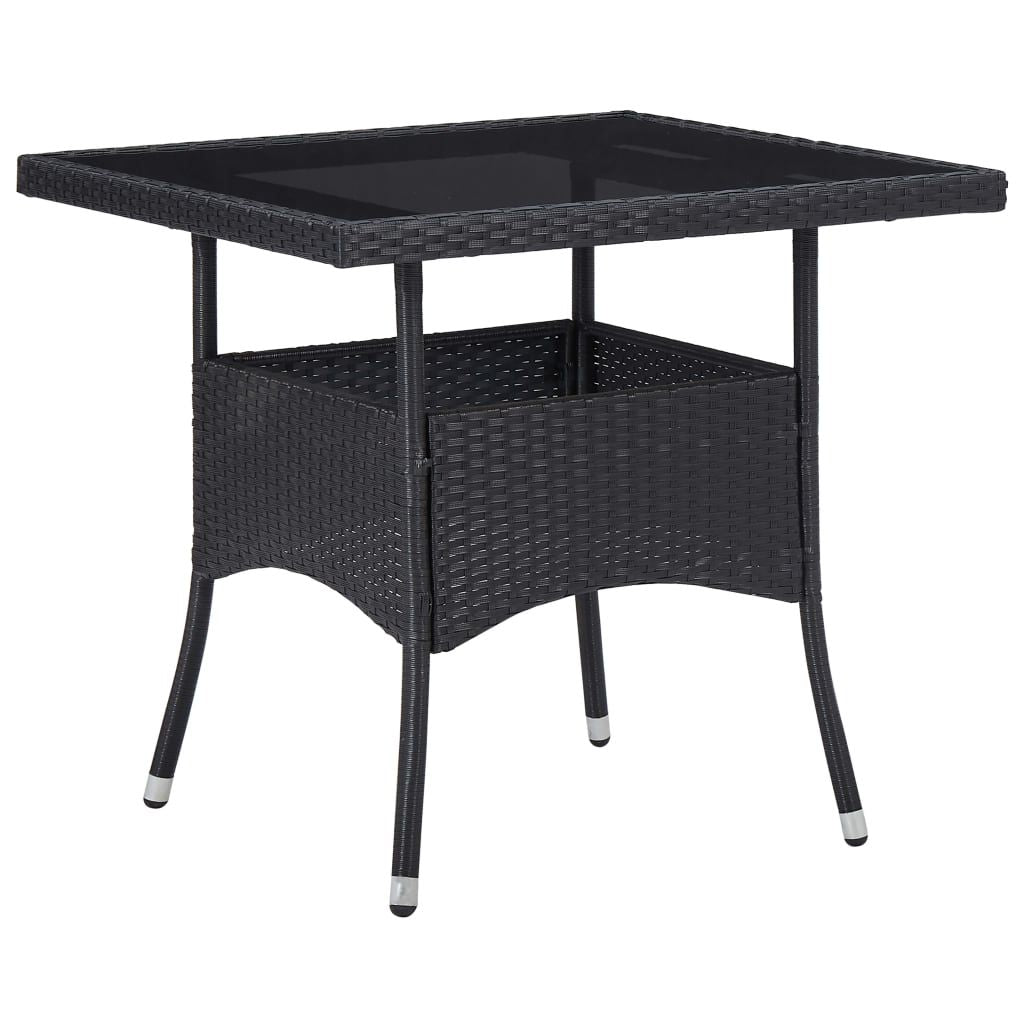 Dining Table Black PE rattan with steel frame and tempered glass top