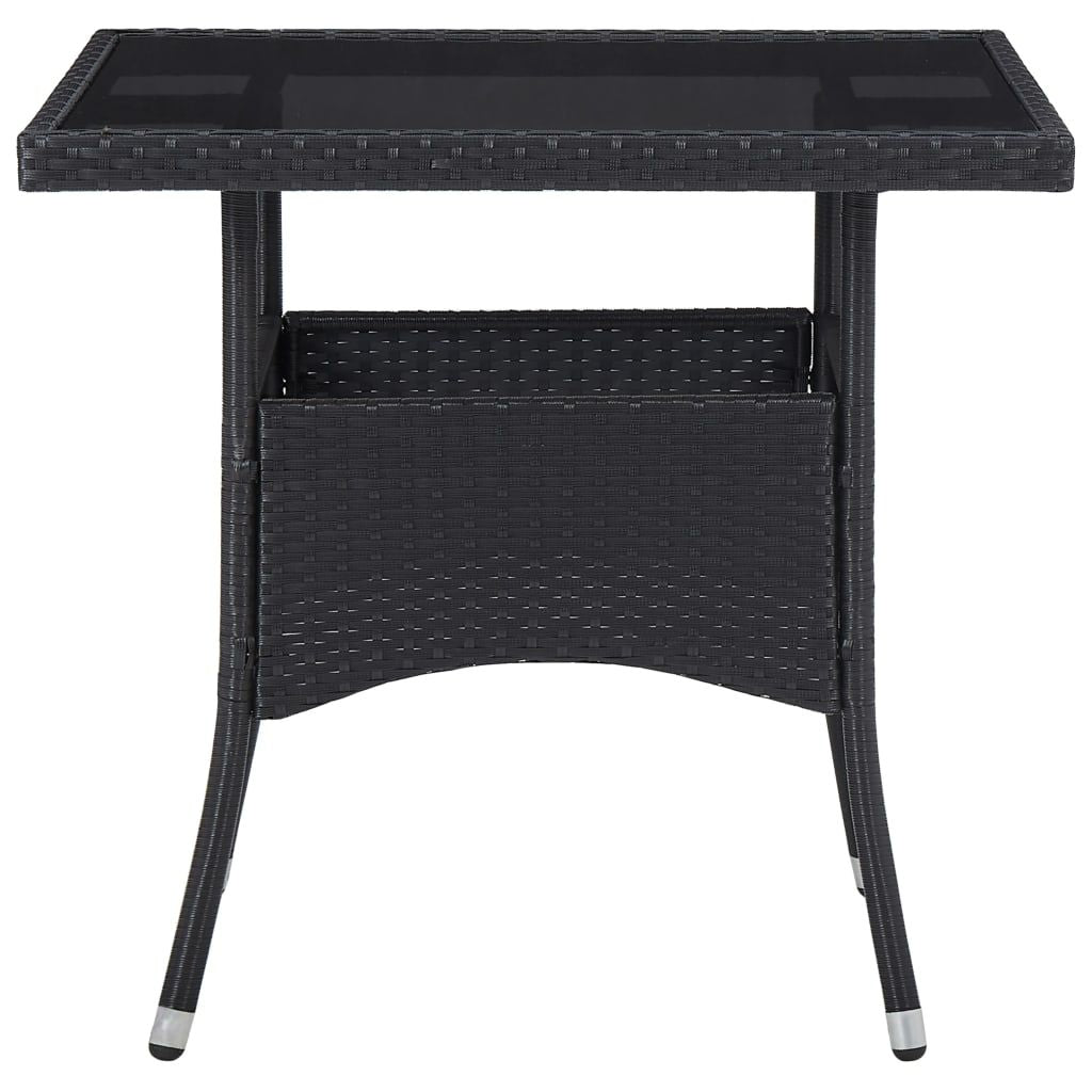 Dining Table Black PE rattan with steel frame and tempered glass top