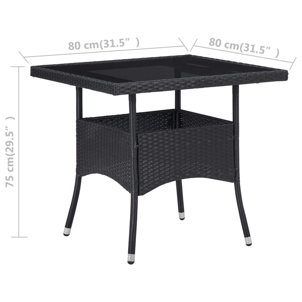 Dining Table Black PE rattan with steel frame and tempered glass top