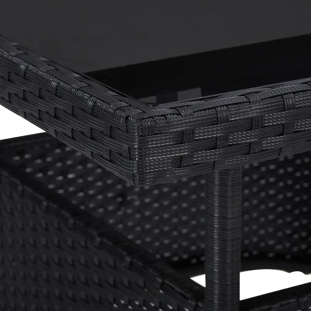 Dining Table Black PE rattan with steel frame and tempered glass top