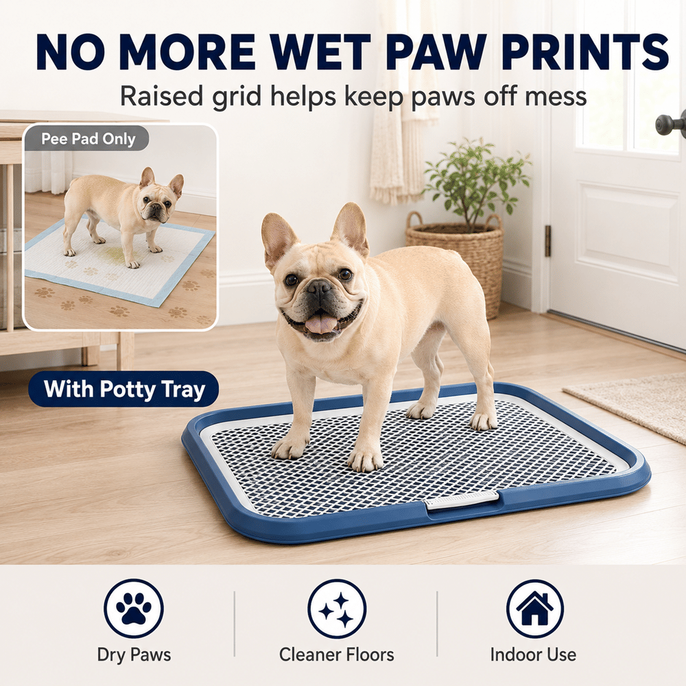 Dog Potty Tray with Removable Grating, Leak-Proof Indoor Dog Toilet for Puppy Training, Washable Pee Pad Holder for Apartments & Dogs