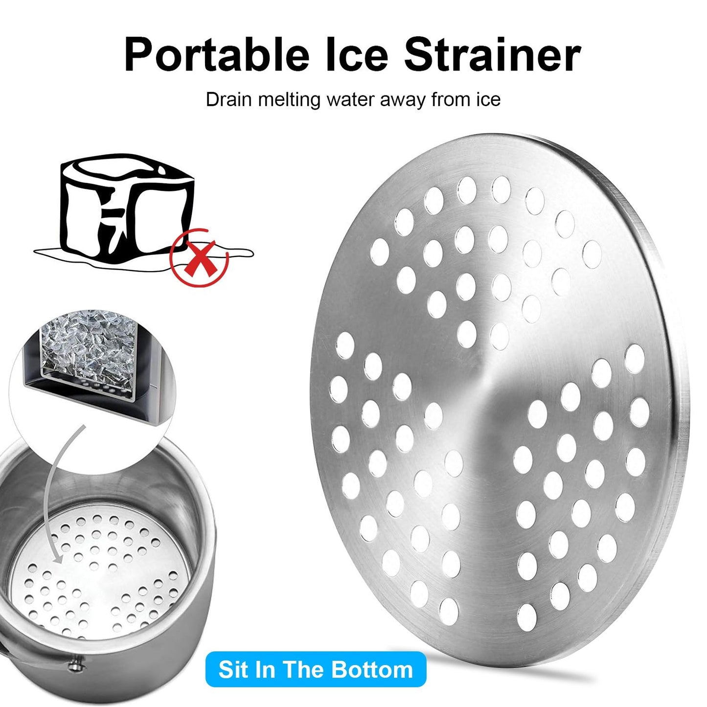 Double-Wall Stainless Steel Insulated Ice Bucket 3L Ice Holder Ice Container with Lid Scoop Strainer Handle for Wine Champagne Beer Parties Cocktails