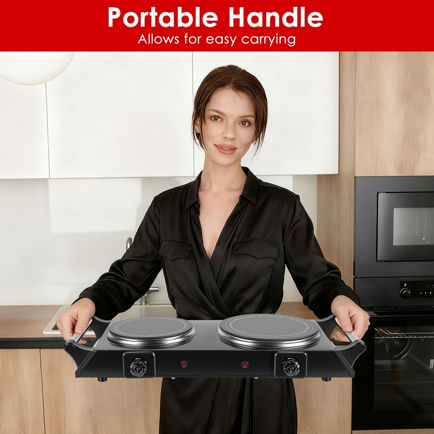 Dual Hot Plate Electric Cooktop - 800W+1000W Power, 6.3in+7.5in Silicon Crystal Glass Plates, 5 Stepless Heating Gears, Thermostat Control & Easy Cleaning, Portable for Dorms/RVs/Camping