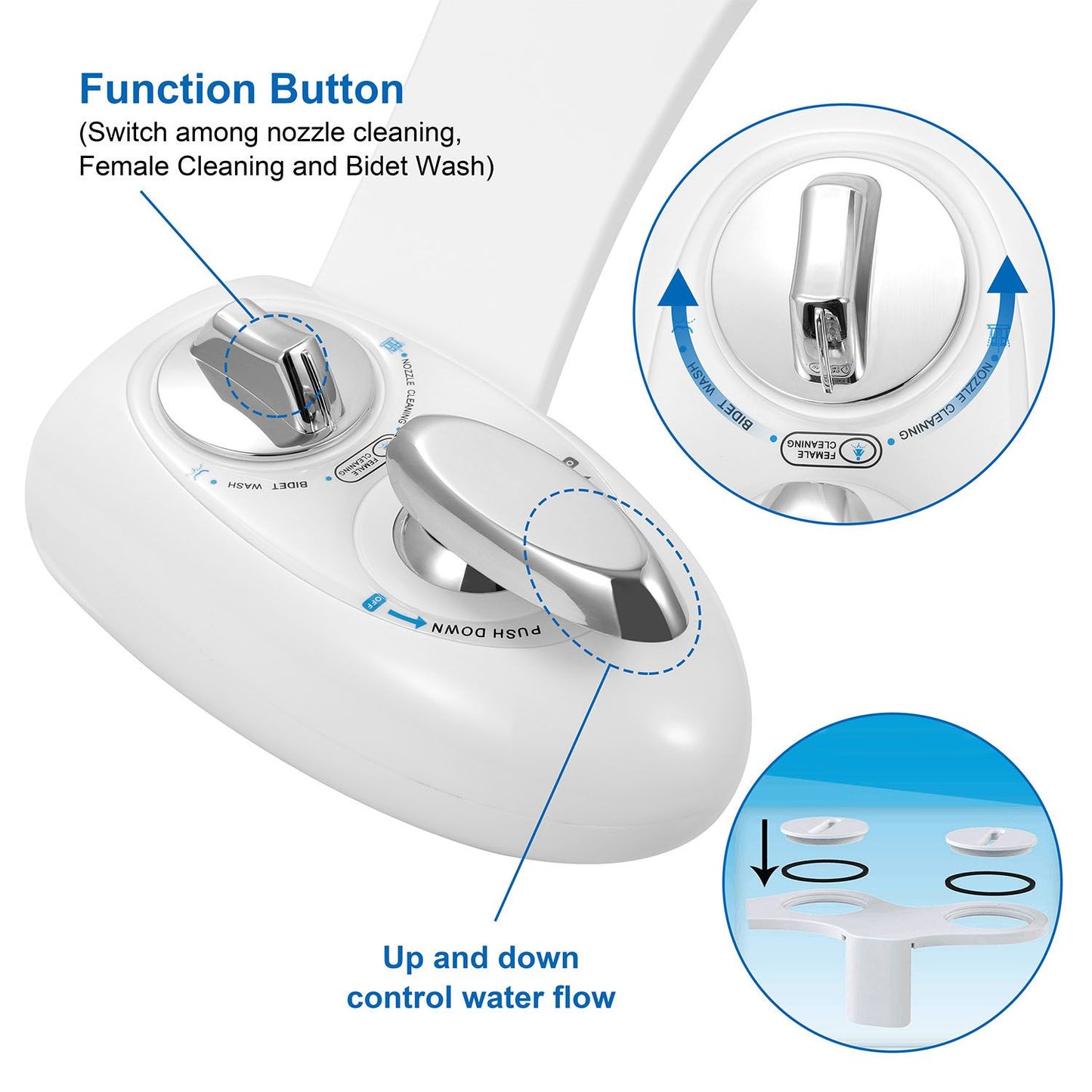 Easy Install Bidet for Standard 2-Piece Toilets, 2 Cleaning Modes with Self-Cleaning Nozzle, User-Friendly for Children, Adults & Elderly, Hygienic & Economical