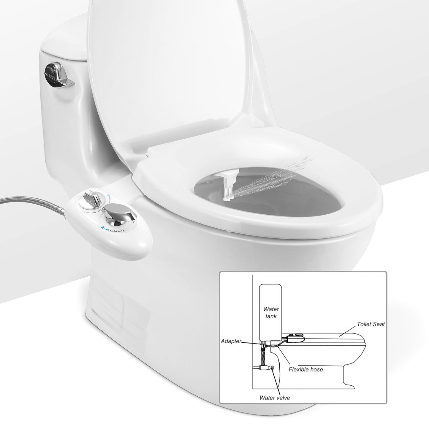 Easy Install Bidet for Standard 2-Piece Toilets, 2 Cleaning Modes with Self-Cleaning Nozzle, User-Friendly for Children, Adults & Elderly, Hygienic & Economical