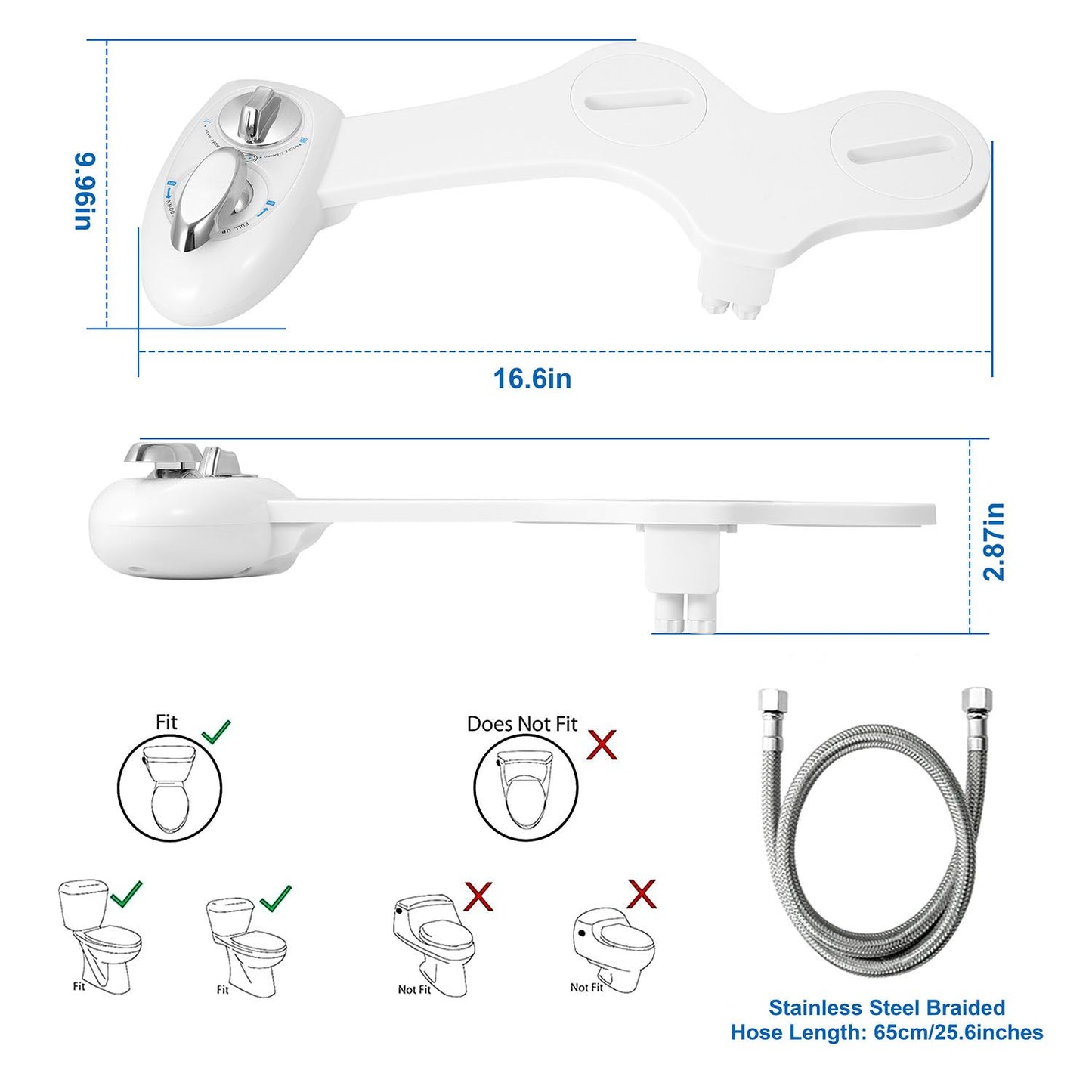 Easy Install Bidet for Standard 2-Piece Toilets, 2 Cleaning Modes with Self-Cleaning Nozzle, User-Friendly for Children, Adults & Elderly, Hygienic & Economical