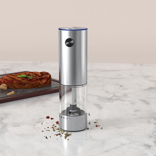 Electric Salt or Pepper Grinder , Stainless Steel with LED Light, Type-C Rechargeable, Ceramic Adjustable Coarseness, 95ml Large Capacity Visible Window, Patented Light Pipe Washable Design for Kitche