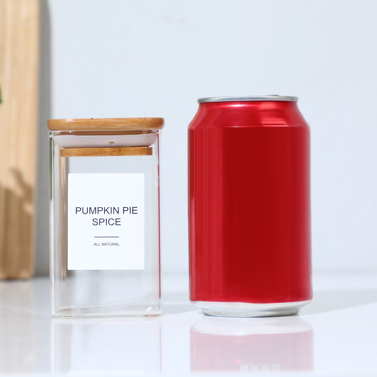 Empty Spice Jars with Label Pack (12x Bamboo Lid Glass Jar). Small 8oz Spice Storage Bottles with 72 Printed Spice Stickers and 20 Writable Pantry Labels for Seasoning Containers