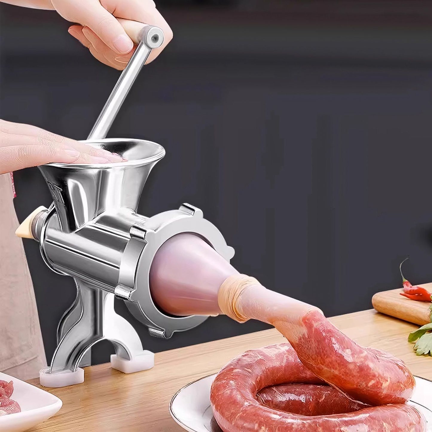 Ergonomic Handle Manual Meat Grinder, 3cm Max Clamp Opening for Tabletop, Multifunctional Sausage & Noodle Maker with Anti-Scratch Table Clamp,Multifunctional for Meat/Pepper/Chili Grinding