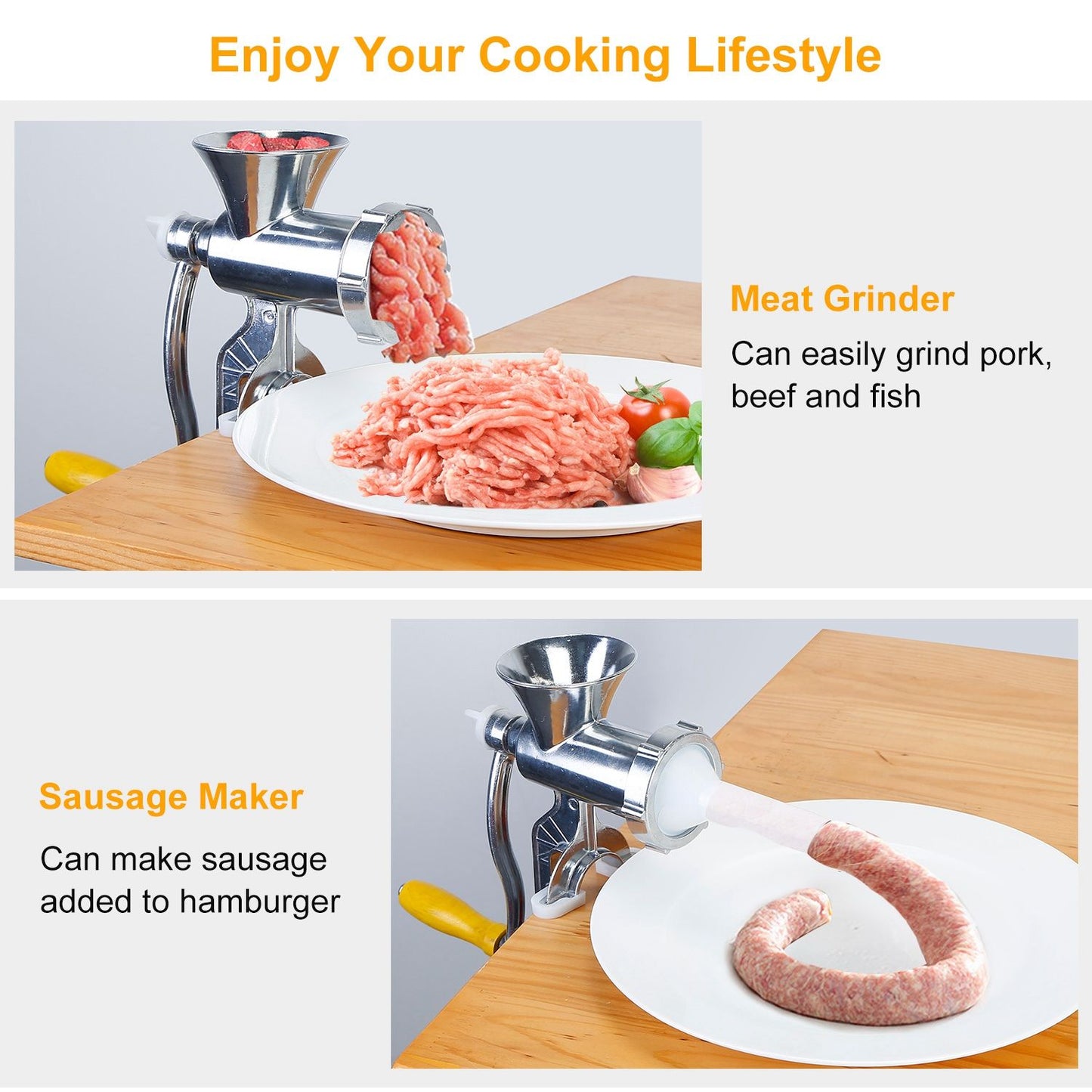 Ergonomic Handle Manual Meat Grinder, 3cm Max Clamp Opening for Tabletop, Multifunctional Sausage & Noodle Maker with Anti-Scratch Table Clamp,Multifunctional for Meat/Pepper/Chili Grinding