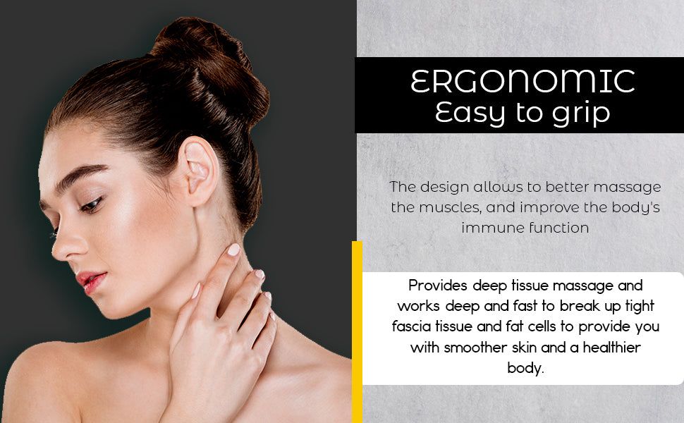 Ergonomic Rolling Body Massager - Deep Tissue Cellulite Massager Roller with Stainless Steel Beads for Pain Relief, Muscle Tension, Lymphatic Drainage, Fascia Blast and Full Body Wellness Spa