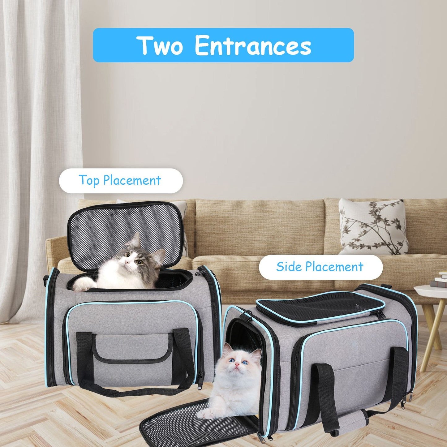 Expandable Pet Carrier Airline Approved Cat Dog Carrier Cat Collapsible Soft Carrier Bag with Removable Fleece Pad Pockets Breathable Mesh Adjustable Shoulder Strap
